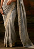 Silver Grey Embroidered Tissue Saree