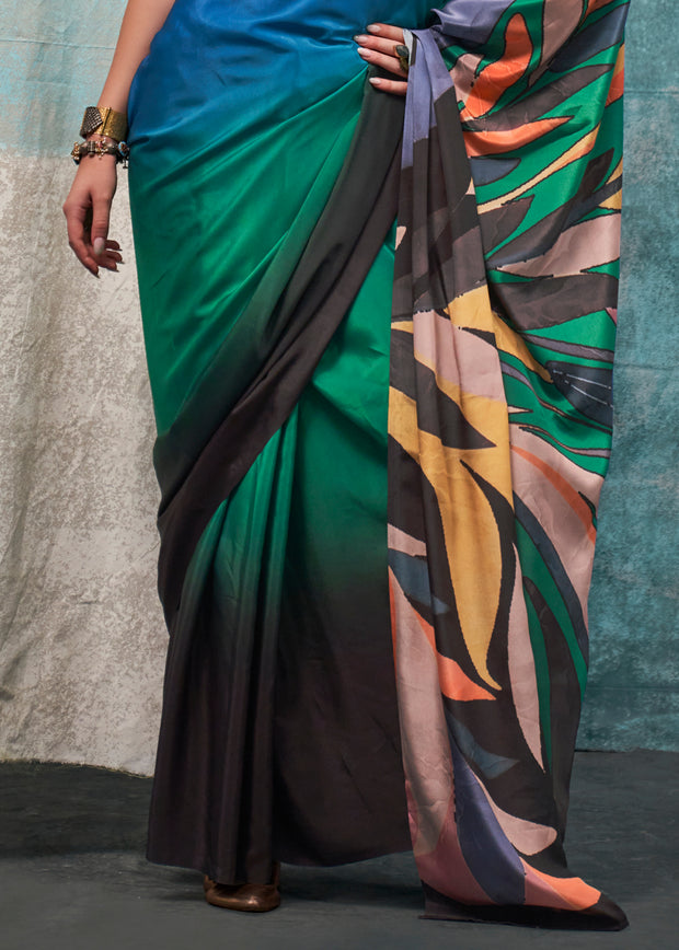 Multicolor Shaded Satin Crepe Printed Silk Saree