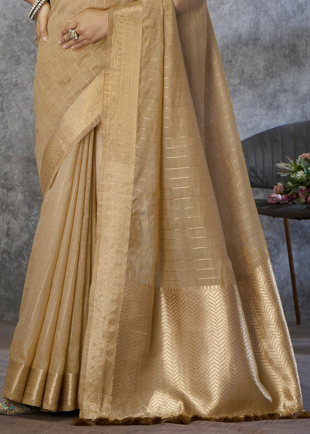 Glided Ivory Woven Cotton Saree