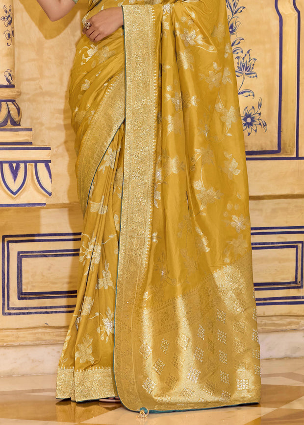 Dandelion Yellow Woven Banarasi Silk Saree
