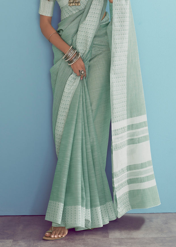 Haze Blue Woven Linen Silk Saree