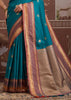 Teal Blue Woven Banarasi Tussar Silk Saree