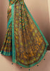 Golden Blue Printed Georgette Saree (10677800435905)