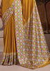 Mustard Yellow Printed Satin Silk Saree