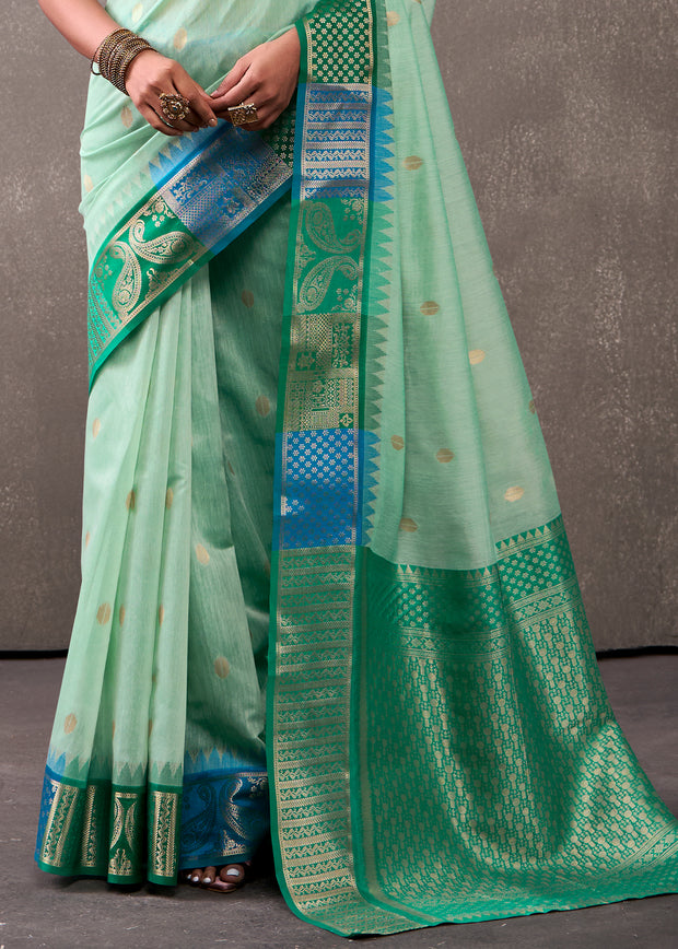 Ice Green Woven Banarasi Cotton Silk Saree