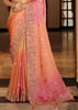 Peach & Pink Designer Embroidered Silk Saree