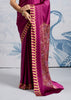 Fuchsia Purple Satin Silk Saree with Ajrakh Printed Pallu and Blouse