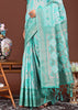 Sea Blue Woven Cotton Linen Silk Saree