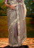 Slate Grey Heavy Embroidered Designer Silk Saree With contrast Blouse