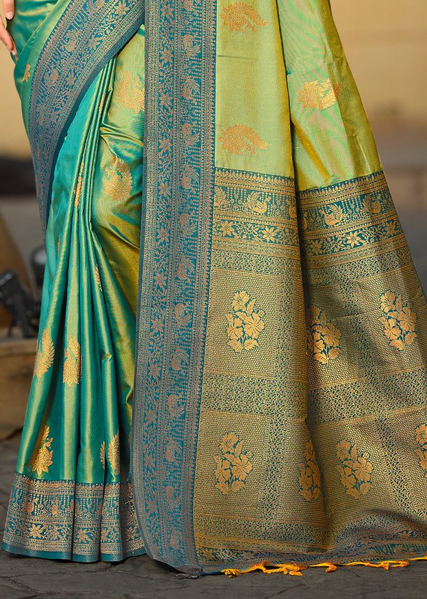 Glow Green Dual Tone Woven Banarasi Silk Saree