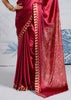 Persian Red Satin Silk Saree with Ajrakh Printed Pallu and Blouse