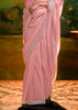 Candy Pink Heavy Embroidered Designer Silk Saree With contrast Blouse