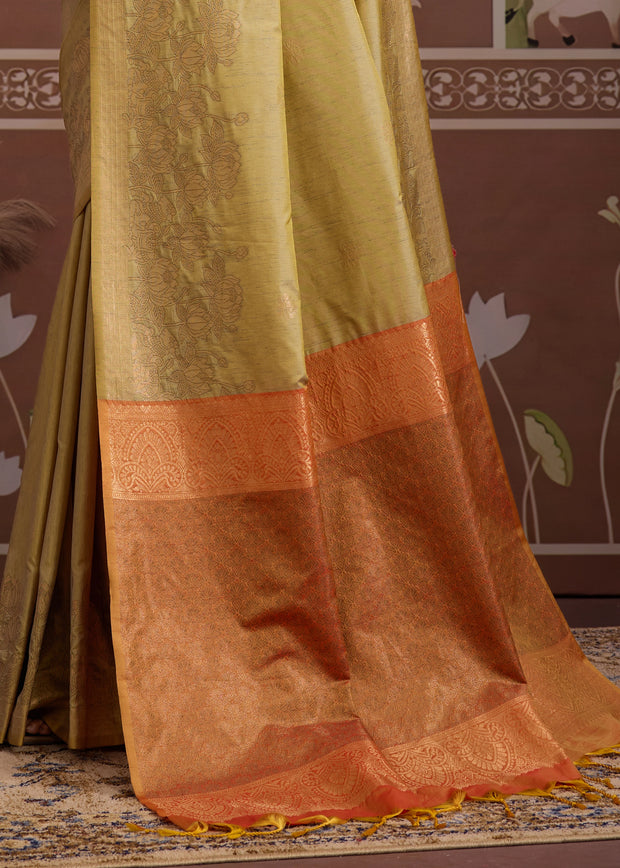 Vanilla Cream Woven Tussar Silk Saree