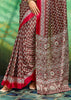 Chocolate Brown Printed Satin Silk Saree
