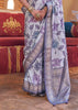 Lilac Purple Floral Printed Silk Saree With Contrast Border