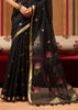 Jet Black Woven Cotton Organza Saree