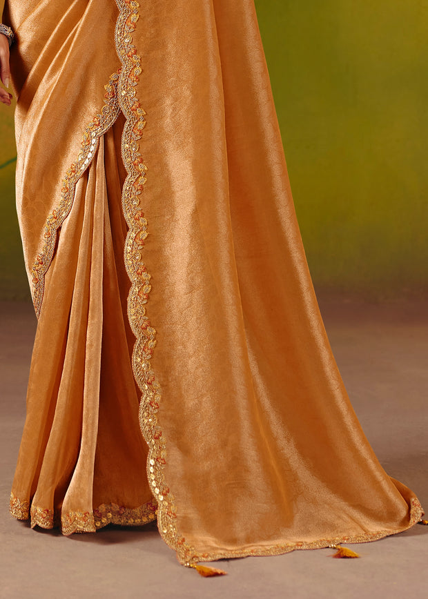 Sunset Orange Designer Embroidered Saree