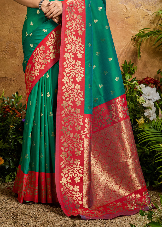 Natural Green Woven Soft Silk Saree