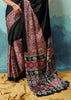 Jet Black Printed Satin Silk Saree
