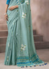 “Exclusive Offer” : Light Cyan Woven Cotton Silk Saree