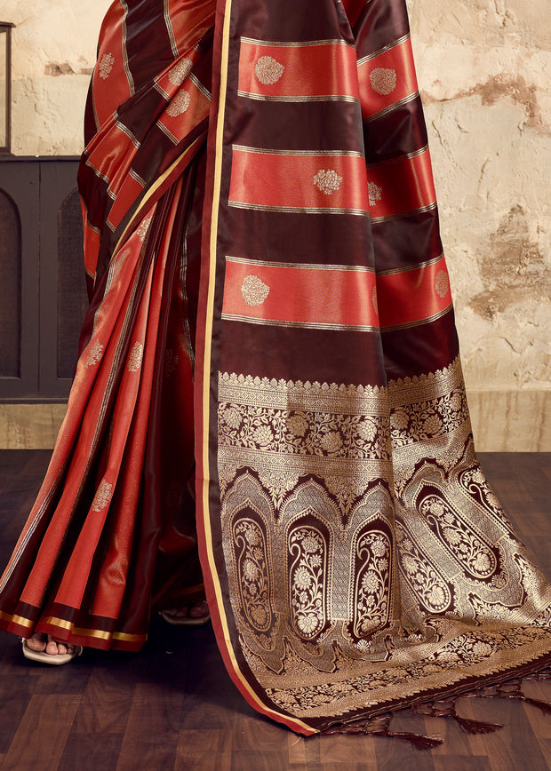 Coffee Brown Rangkat Satin Silk Saree