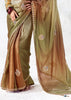 Brown And Green Designer Organza Silk Saree With Printed Blouse
