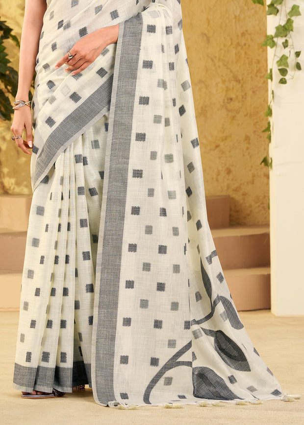 Lily White Woven Linen Silk Saree