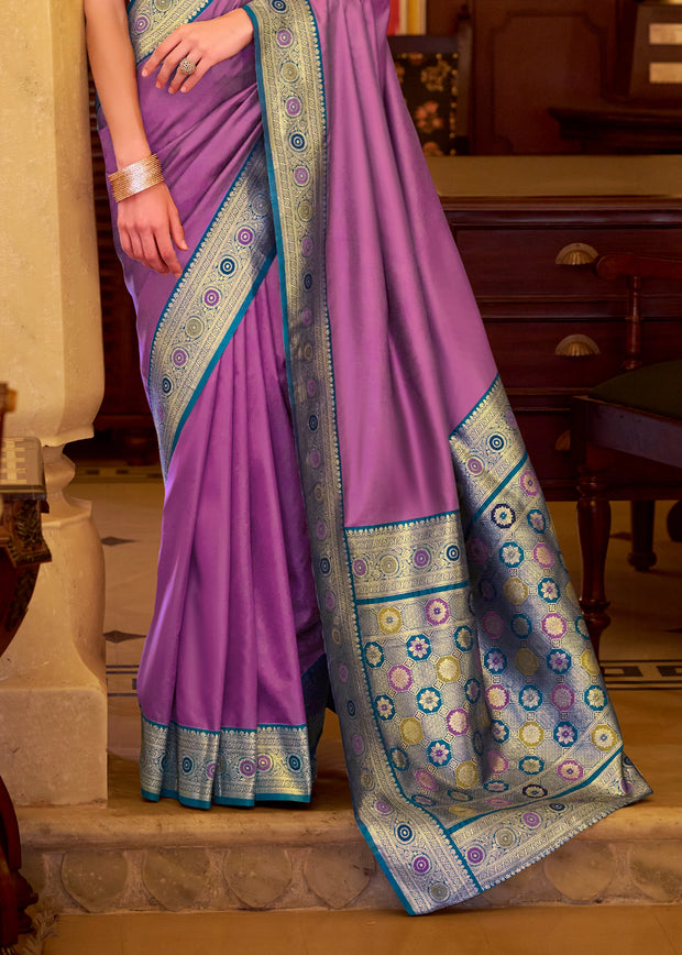 Lavender Purple Woven Banarasi Soft Silk Saree