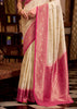 White And Pink Woven Banarasi Silk Saree