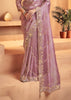 Lilac Pink Designer Tissue Silk Saree