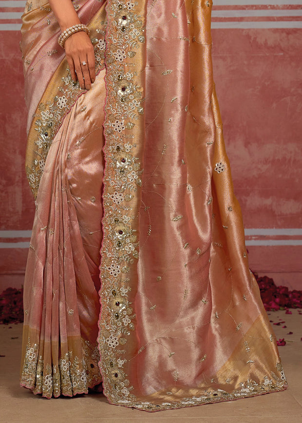 Pastel Pink Embroidered Designer Saree