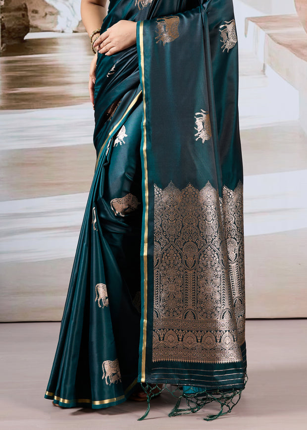 Bottle Green Banarasi Satin Silk Saree