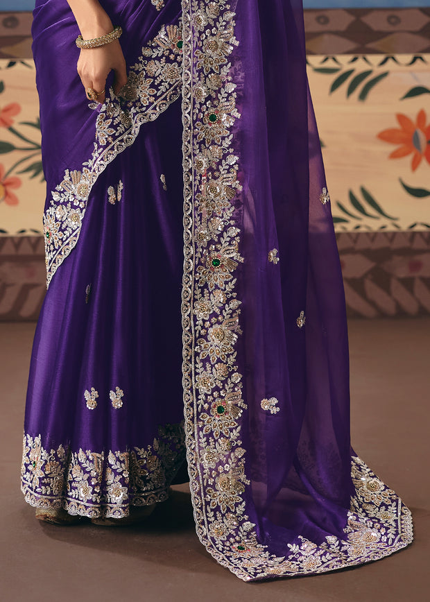 Medieval Blue Embroidered Designer Saree