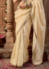 “Exclusive Offer” : Off White Woven Designer Embroidered Silk Saree With Contrast Blouse