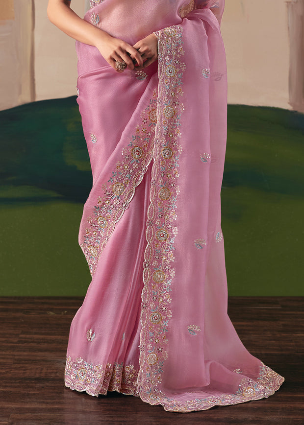 Light Pink Embroidered Designer Saree