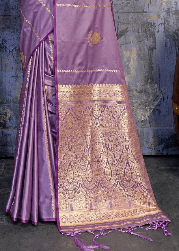 Lavender Purple Woven Banarasi Satin Silk Saree
