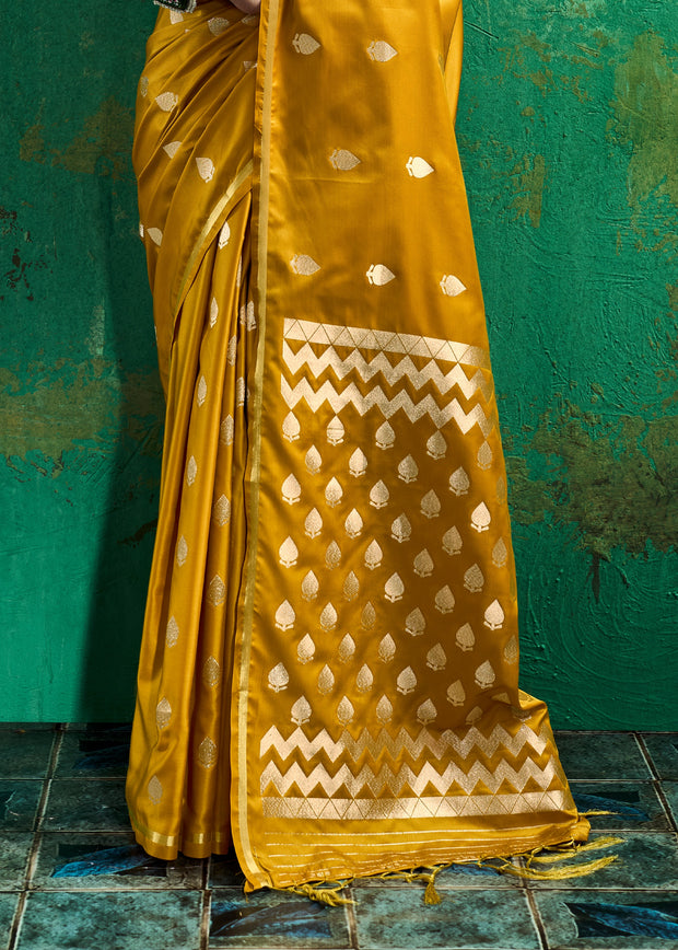 Memosa Yellow Woven Banarasi Satin Silk Saree