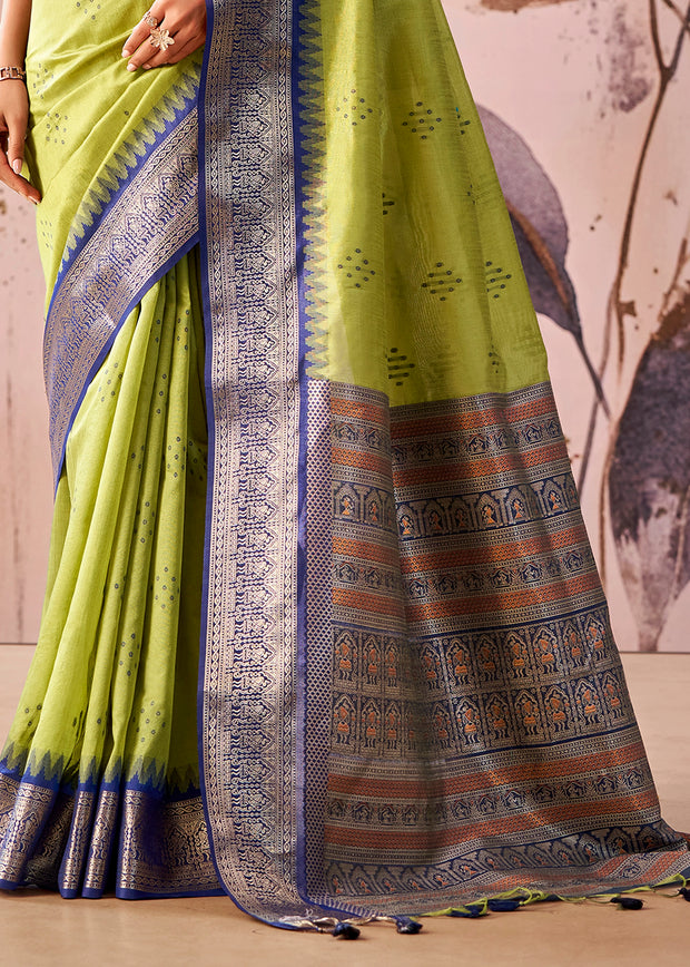 Glow Green Woven Tissue Silk Saree