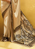 Ivory Satin Silk Saree with Ajrakh Printed Pallu and Blouse