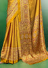 Golden Yellow Printed Satin Silk Saree