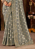 Fossil Grey Embroidered Tissue Designer Saree
