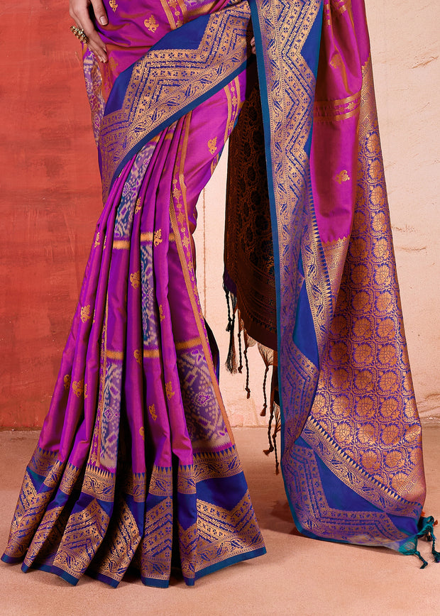 Dahlia Purple Dual Tone Bronze Zari Woven Banarasi Silk Saree