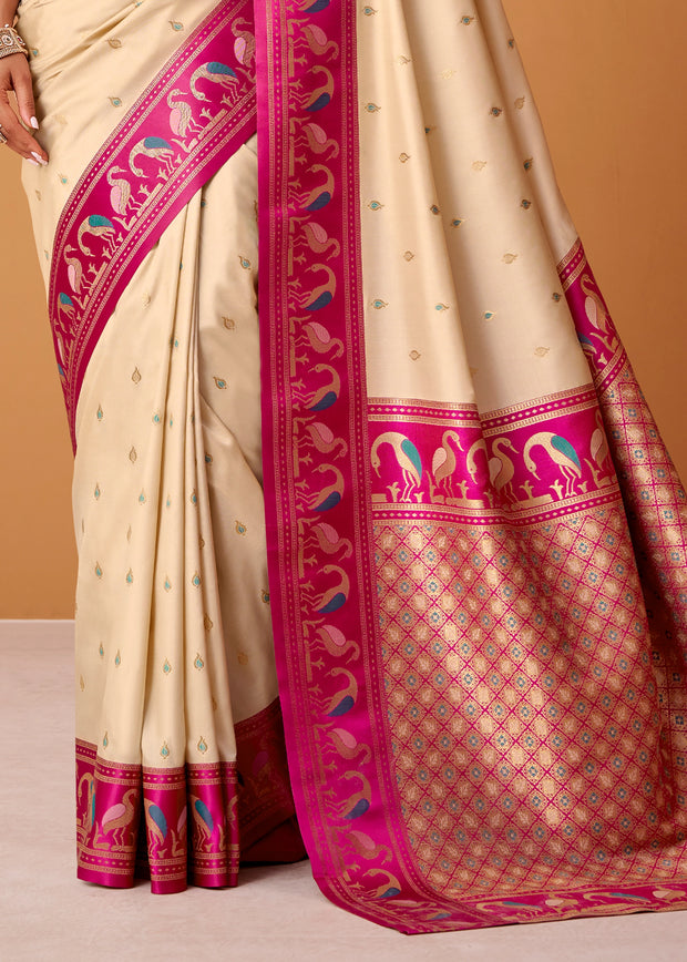 Off White Woven Banarasi Silk Saree