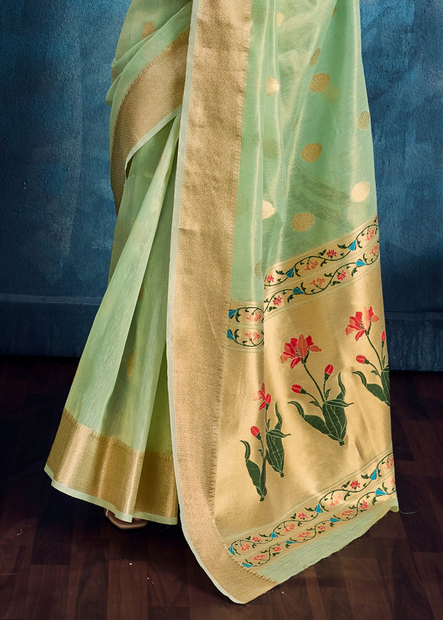 Fair Green Woven Paithani Tissue Silk Saree