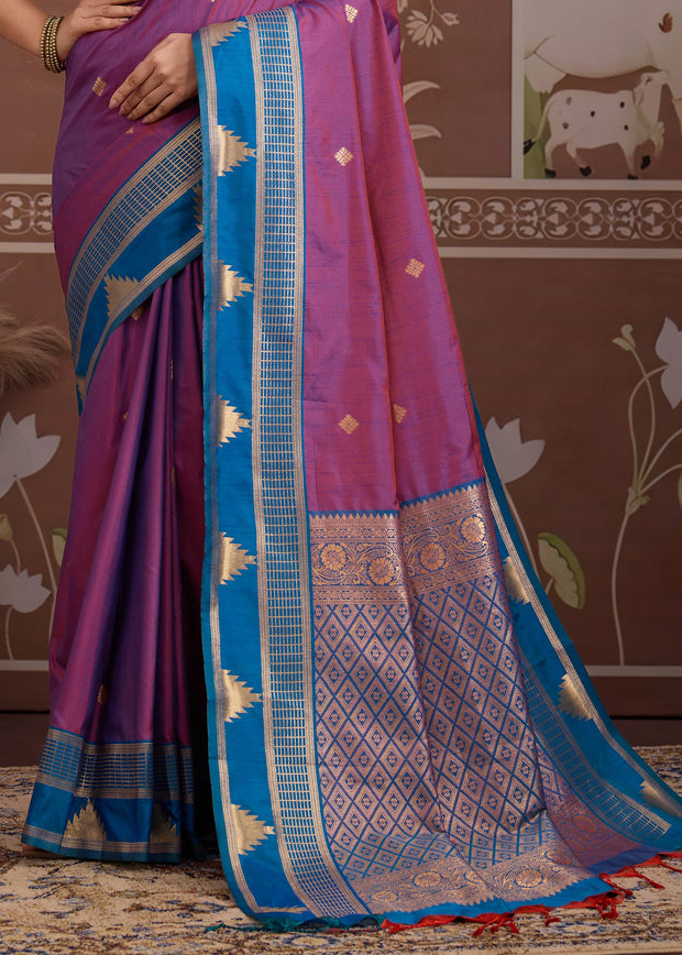 Vivd Purple Woven Tussar Silk Saree