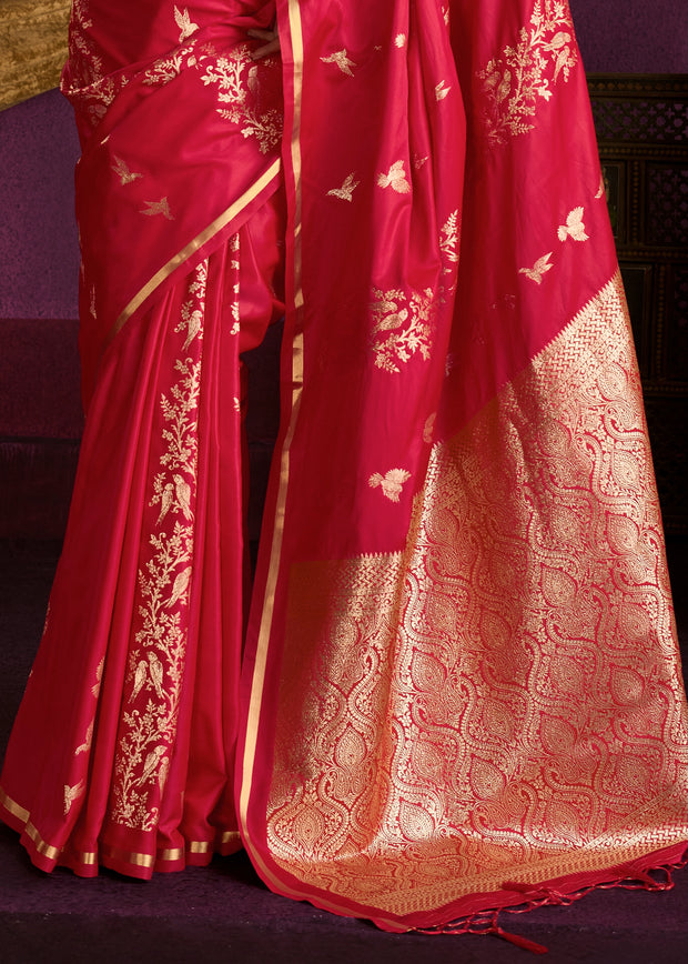 Scarlet Red Banarasi Satin Silk Saree