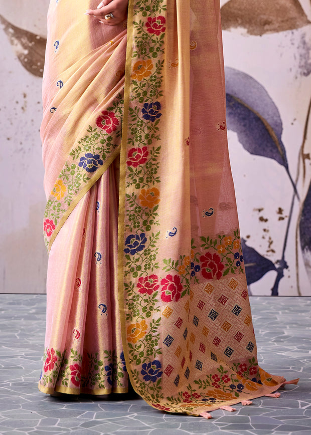 Rose Pink Woven Tissue Silk Saree