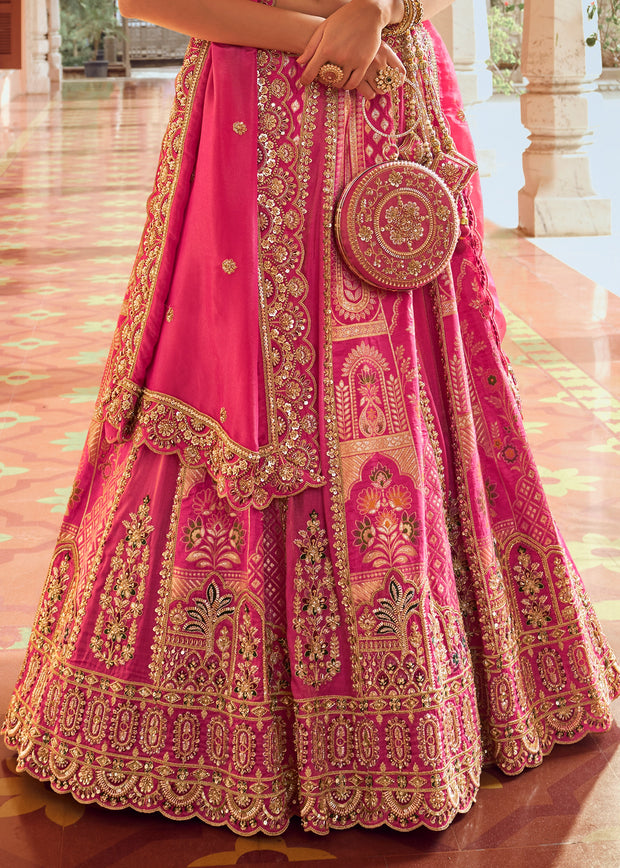Pink Banarasi Silk Embroidered Lehenga