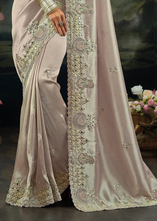 Silver Grey Embroidered Designer Saree