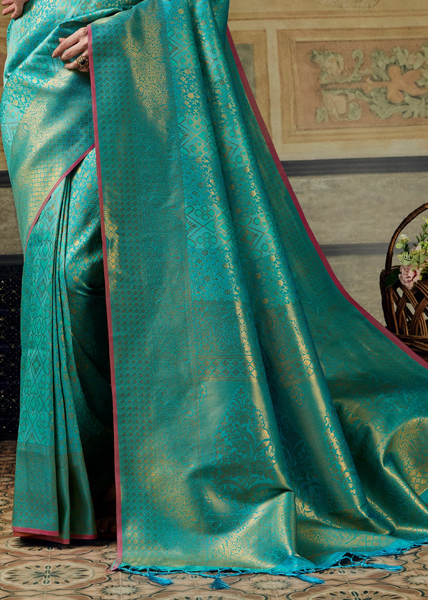 Teal Green Woven Banarasi Silk Saree